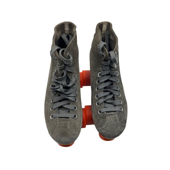 Vintage Gray Suede Quad Roller Skates With Red Wheels & Black Laces Size 7 - Picture 3 of 7
